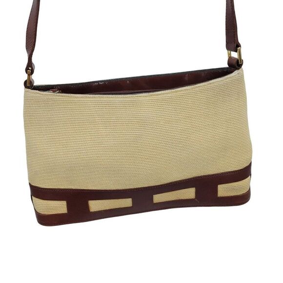 Etienne Aigner Crossbody Bag Country Cottage Core Basket Weave Leather Trim Tan - Picture 7 of 17